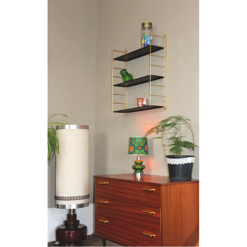 Vintage wall shelf with gold metal frame by Adriaan Dekker for Tomado Holland - 1950s