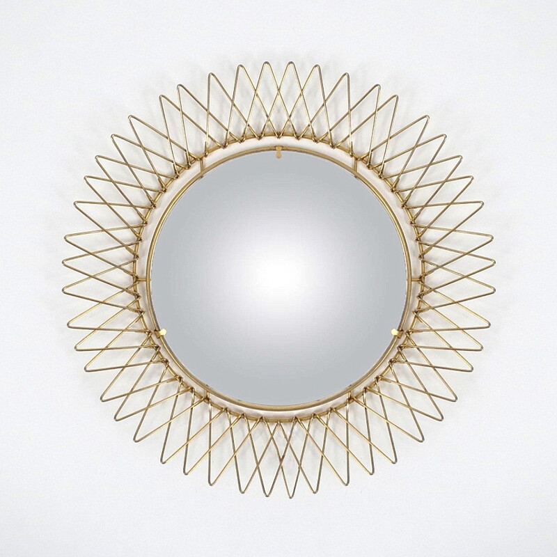 Vintage articulated brass convex mirror - 1950s