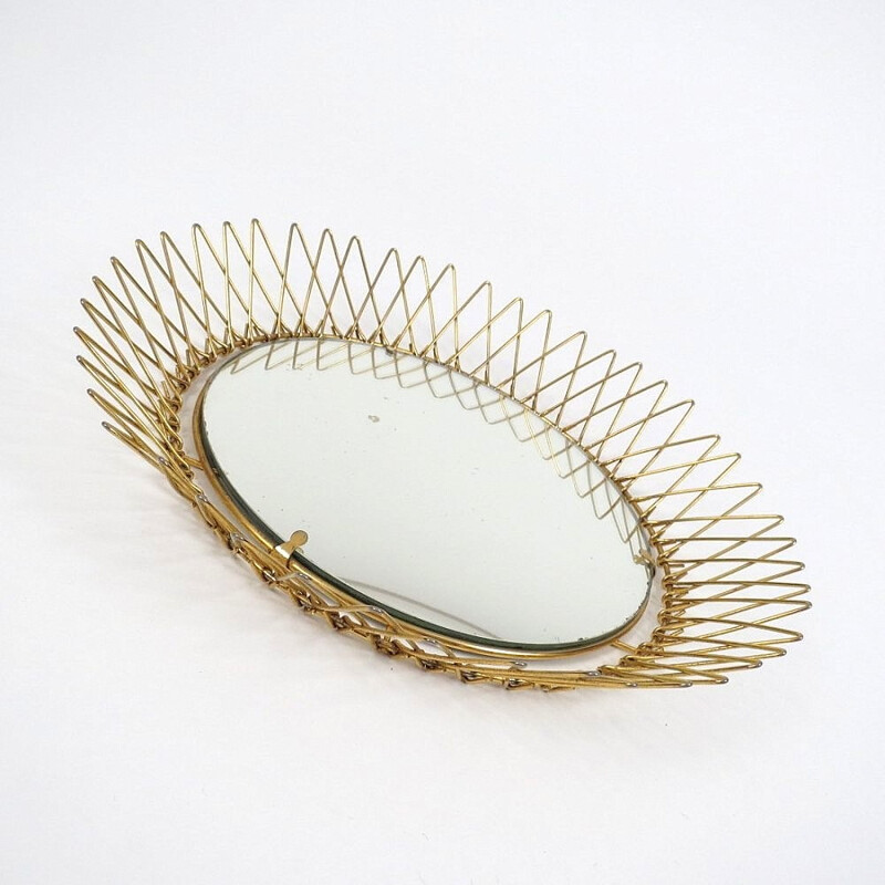 Vintage articulated brass convex mirror - 1950s