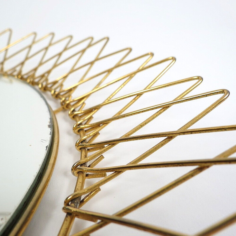 Vintage articulated brass convex mirror - 1950s
