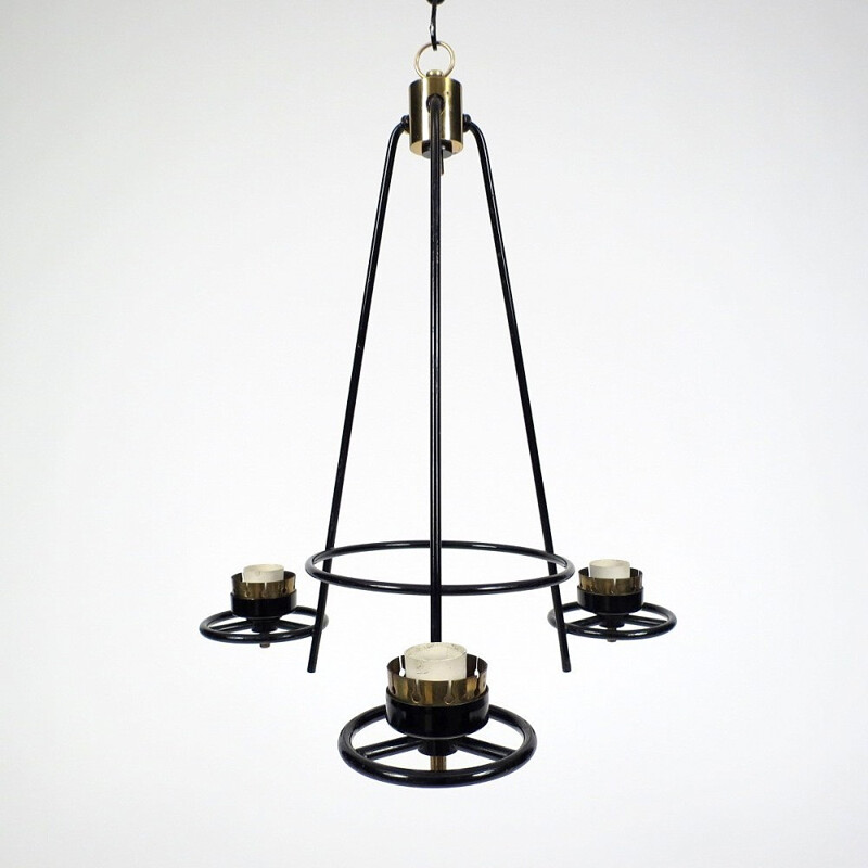 Vintage lacquered metal pendant lamp, France 1950