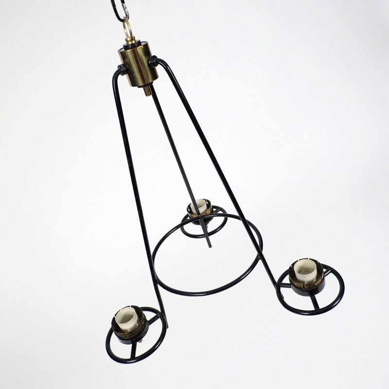 Vintage lacquered metal pendant lamp, France 1950