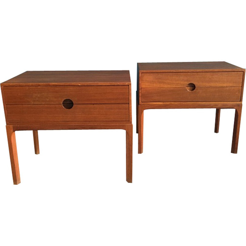 Vintage pair of teak night stands by Aksel Kjersgaard for Odder, Denmark - 1950s