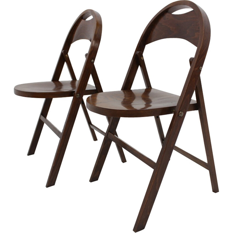 Vintage pair of "B751" Bauhaus folding chairs by Thonet - 1930s