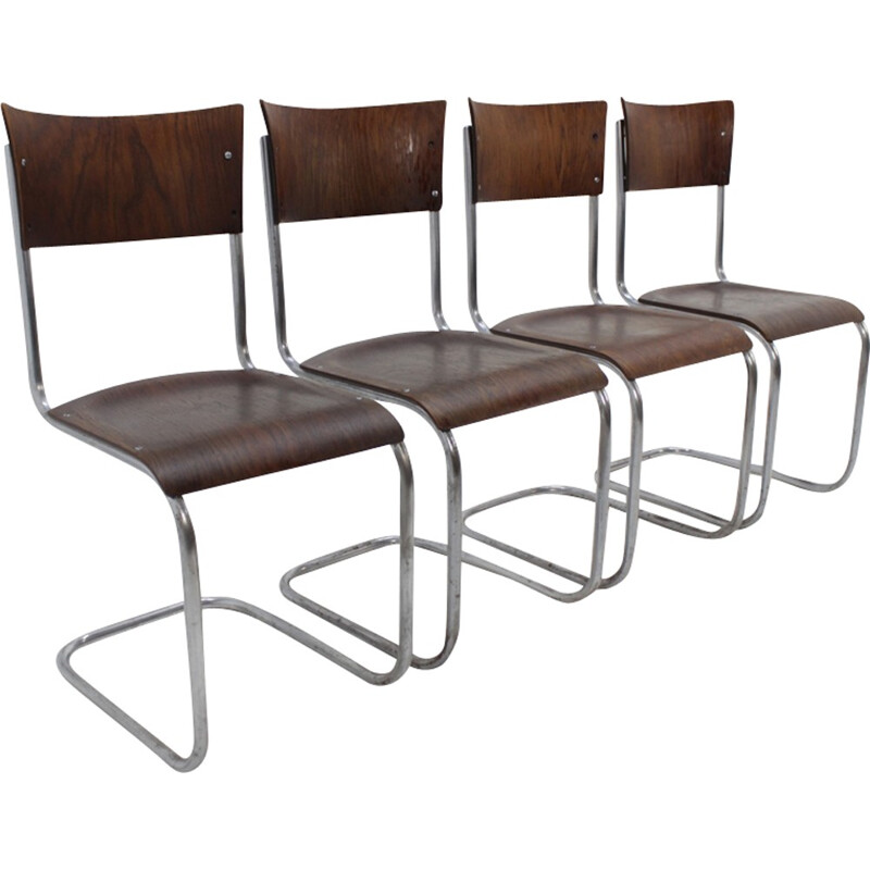 Vintage set of 4 chromed Bauhaus chairs by Mart Stam - 1930s