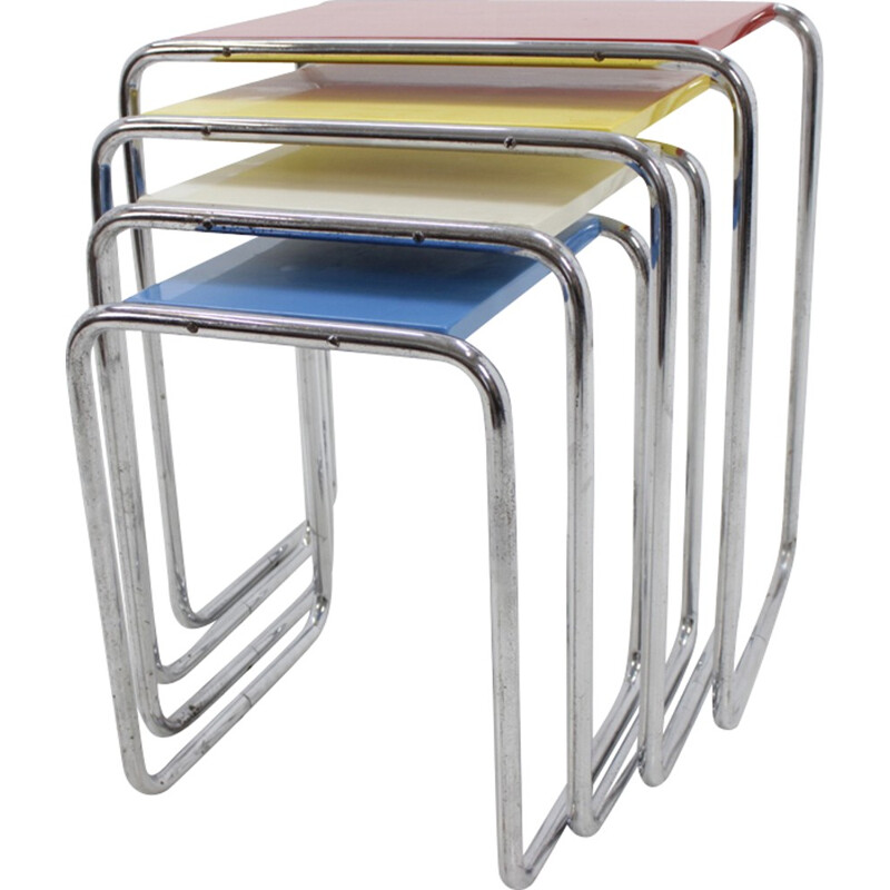 Vintage Bauhaus chromed nesting tables by Marcel Breuer - 1930s