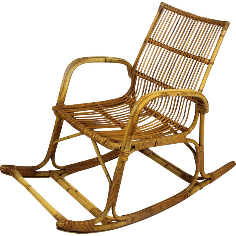 Fauteuil à Bascule vintage en Rotin - 1960