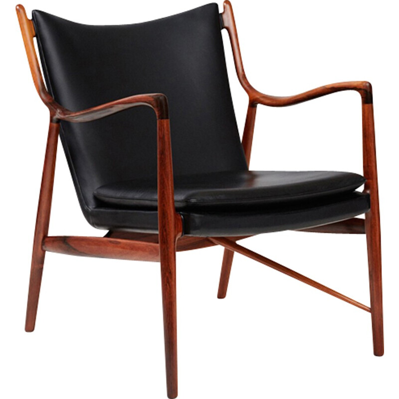 Vintage FJ-45 armchair in rosewood and leather by Finn Juhl - 1960s