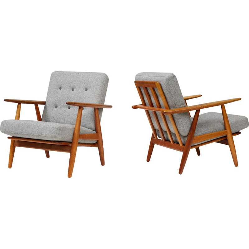 Vintage Grey GE-240 armchairs by Hans Wegner - 1950s