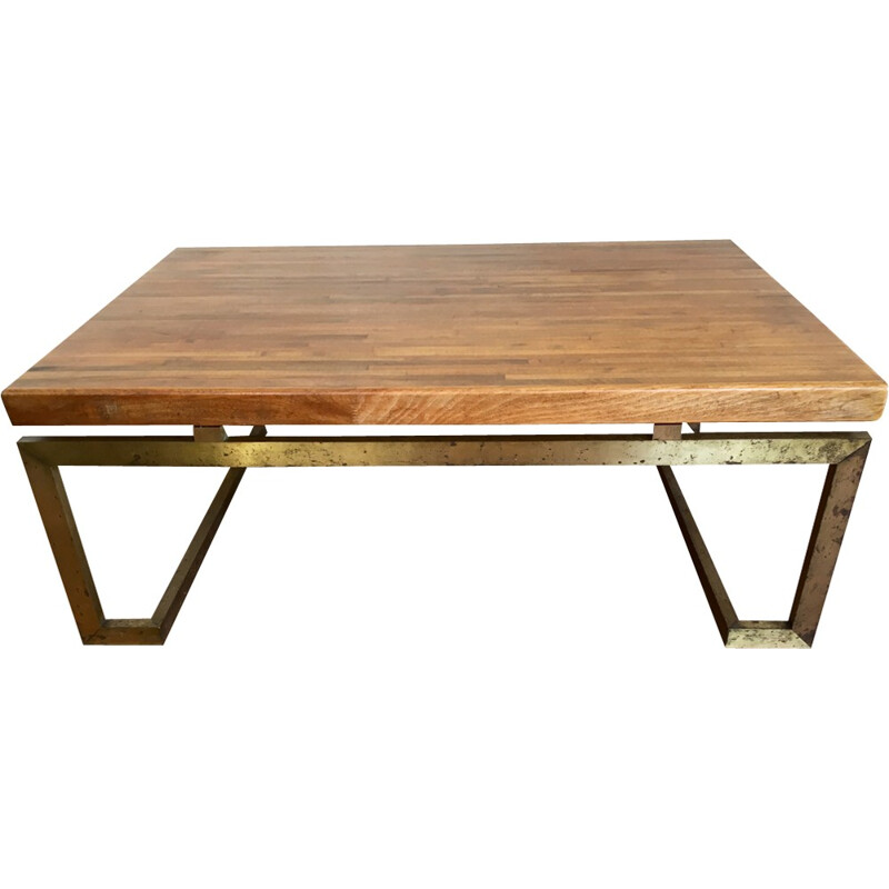 Table basse rectangulaire vintage en bois lamellé par Maison Jansen - 1970