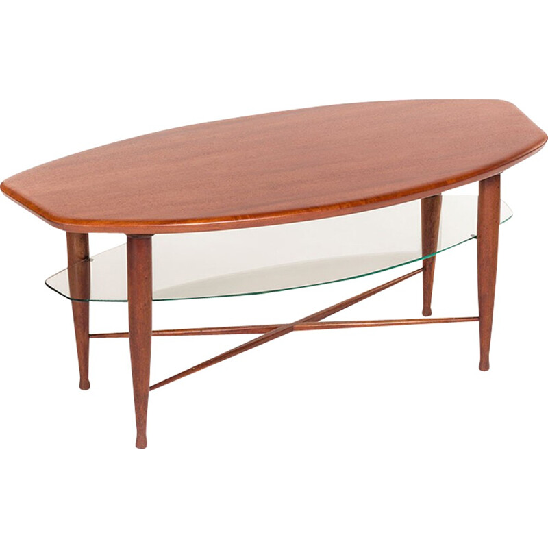 Vintage Danish teak coffee table with glass magazine tray - 1960s