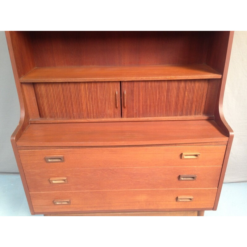 Vintage teak bookcase with 3 large drawers - 1970s