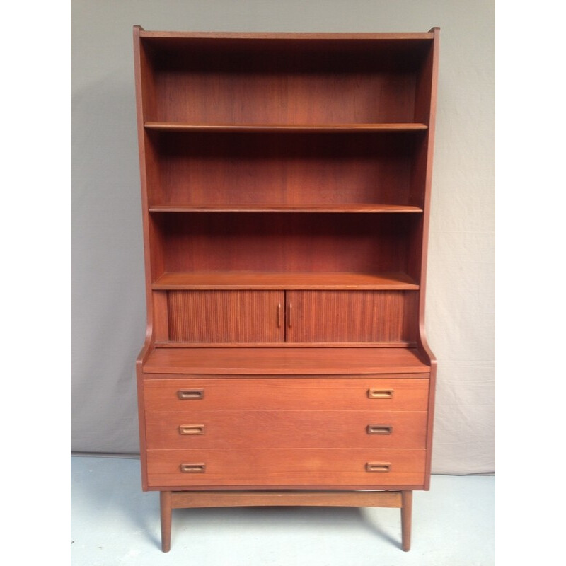 Vintage teak bookcase with 3 large drawers - 1970s