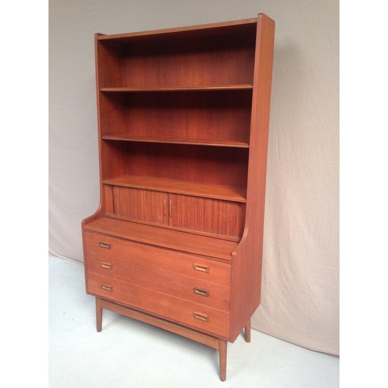 Vintage teak bookcase with 3 large drawers - 1970s