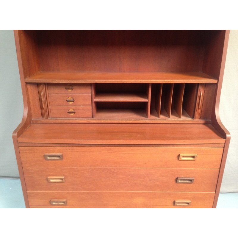 Vintage teak bookcase with 3 large drawers - 1970s