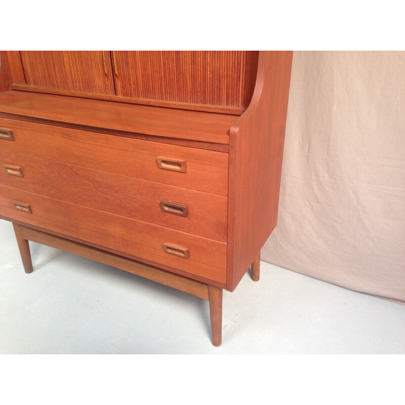 Vintage teak bookcase with 3 large drawers - 1970s