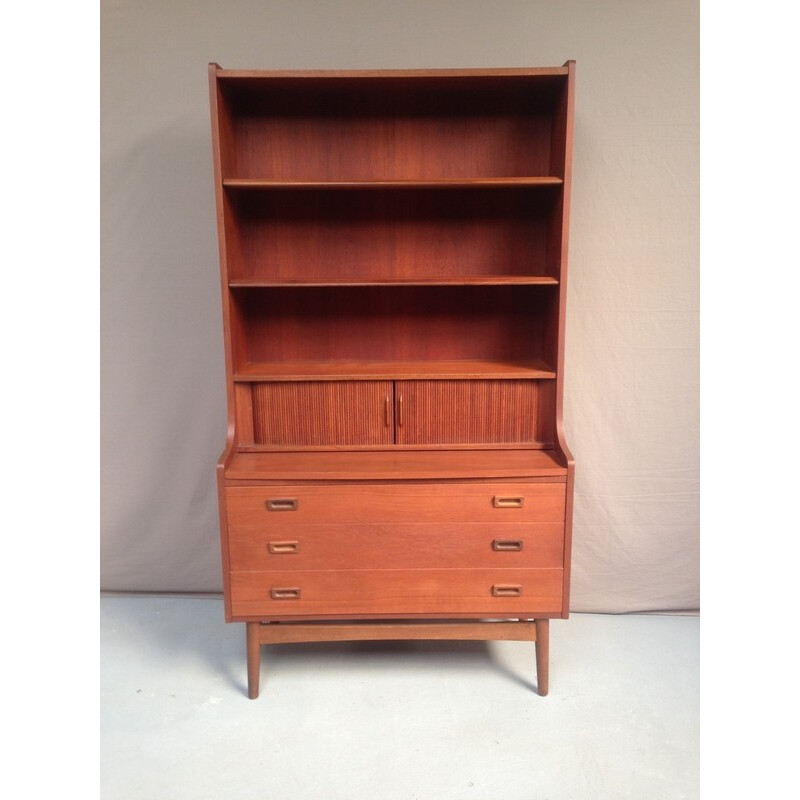 Vintage teak bookcase with 3 large drawers - 1970s