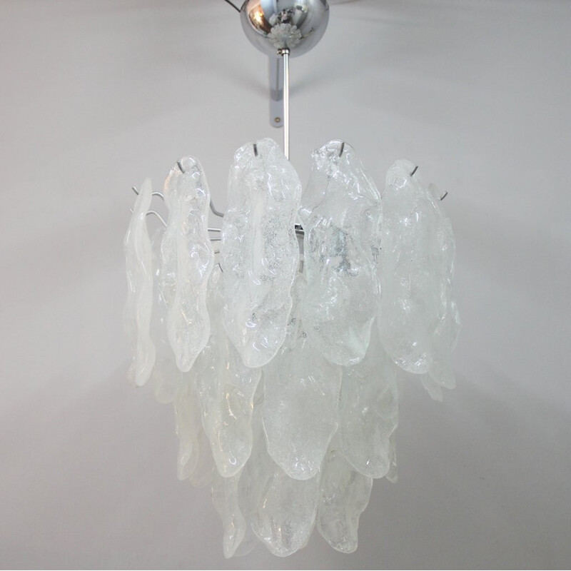 Vintage murano glass and chrome chandelier, Italy - 1960s