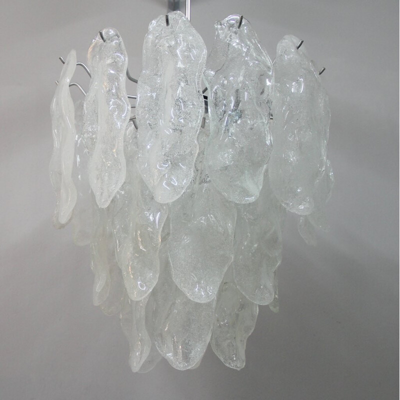 Vintage murano glass and chrome chandelier, Italy - 1960s
