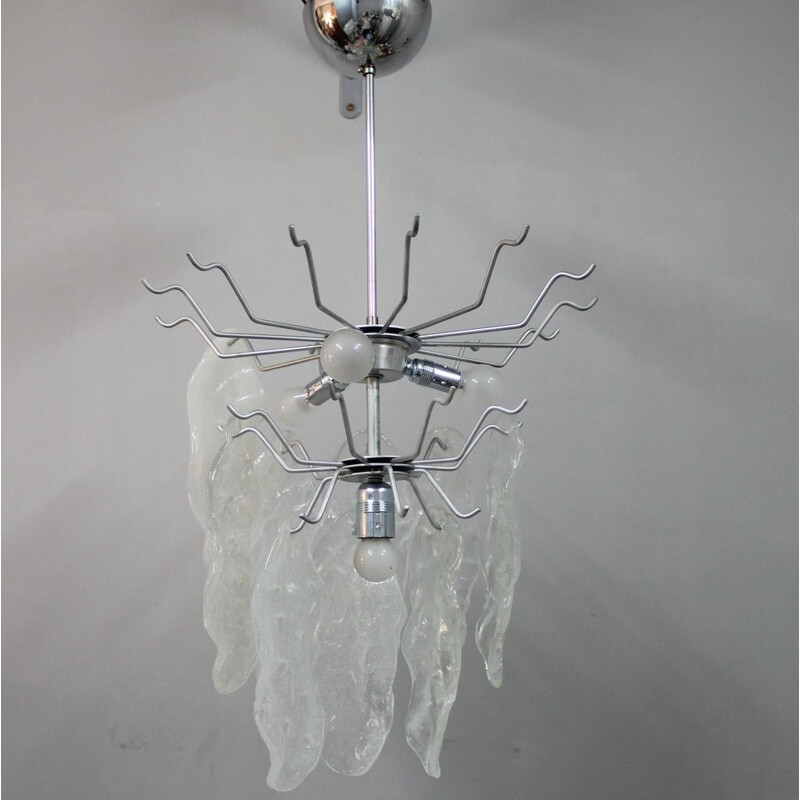 Vintage murano glass and chrome chandelier, Italy - 1960s