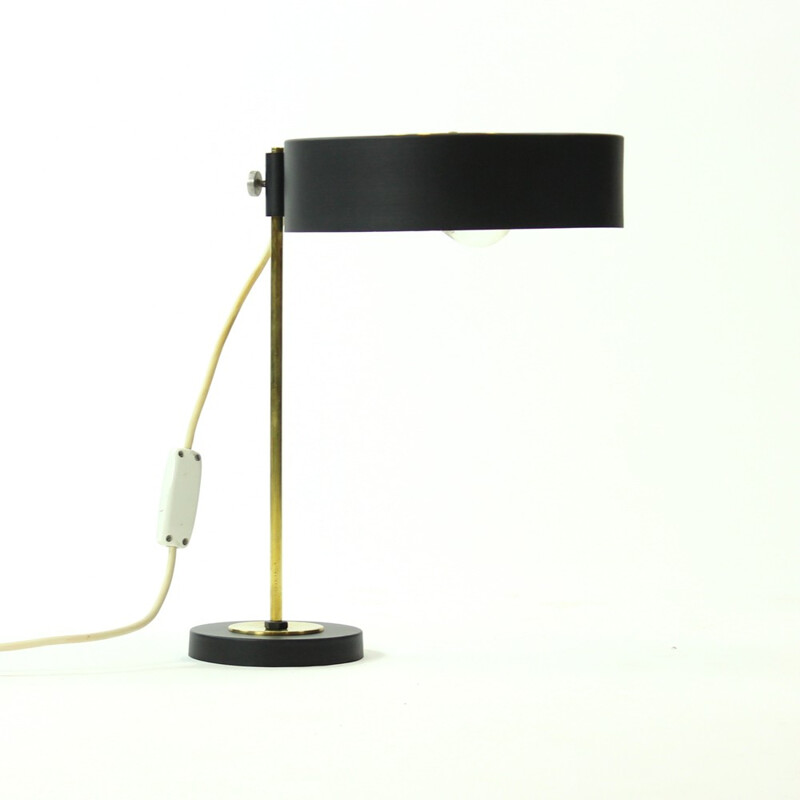 Unique Table Lamp in Brass and Black Metal, Czechoslovakia 1950s