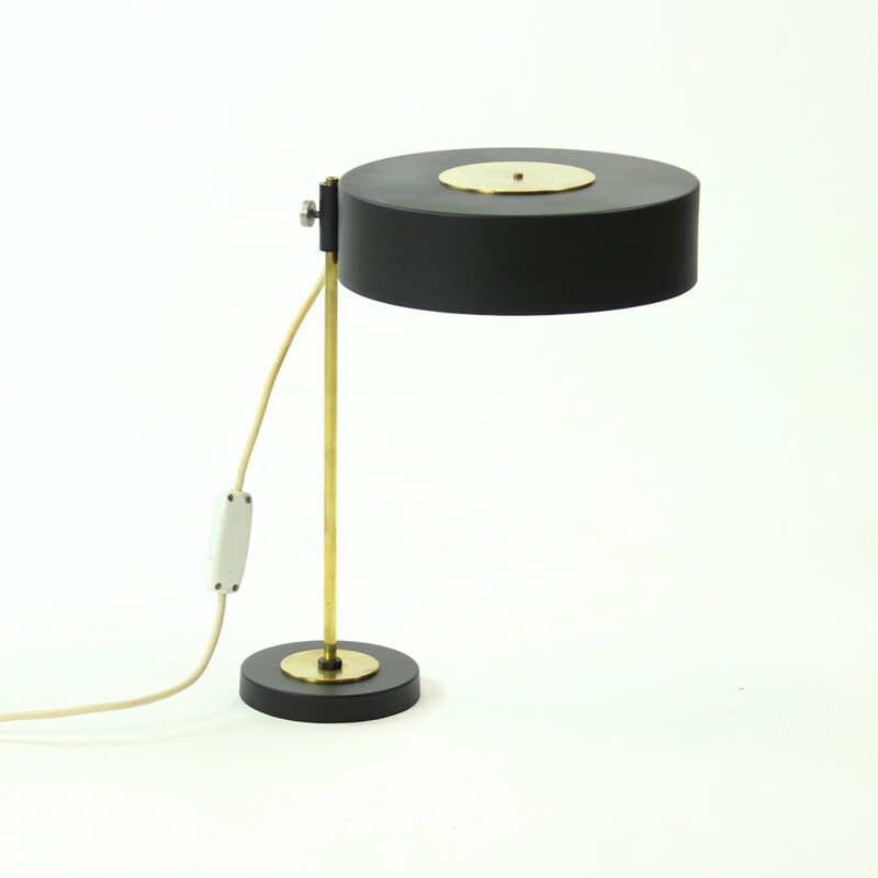 Unique Table Lamp in Brass and Black Metal, Czechoslovakia 1950s