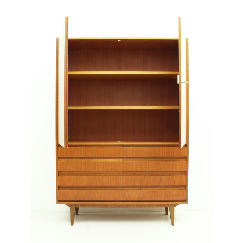 Vintage teak cupboard with 2 doors and 8 drawers - 1960s