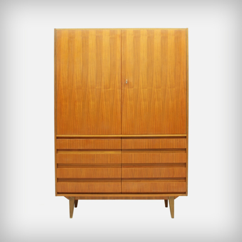 Vintage teak cupboard with 2 doors and 8 drawers - 1960s