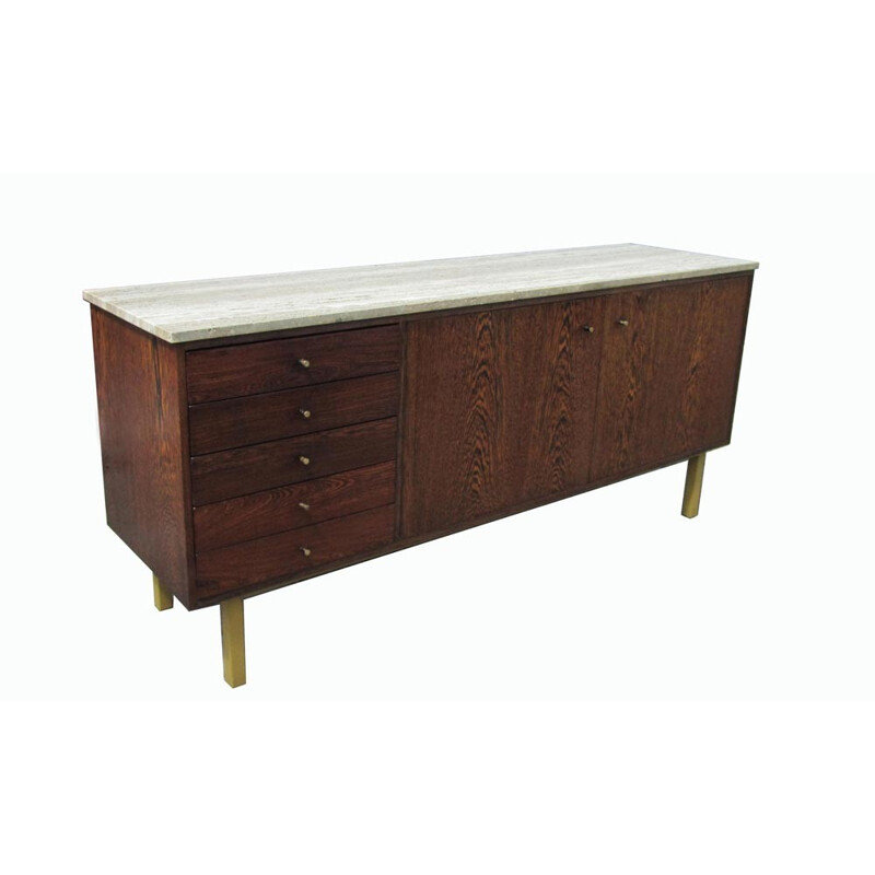 Vintage wengé, metal and travertine sideboard, Martin VISSER - 1960s