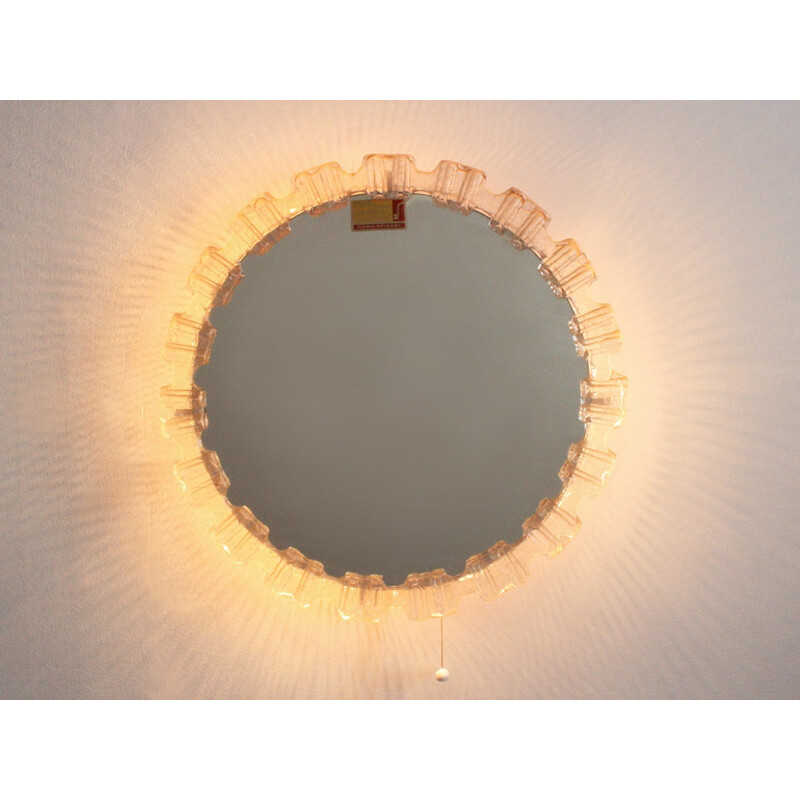 German Round Illuminated Mirror from Honsel Leuchten - 1970s