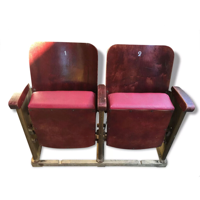 Vintage wood and metal cinema armchairs - 1950s