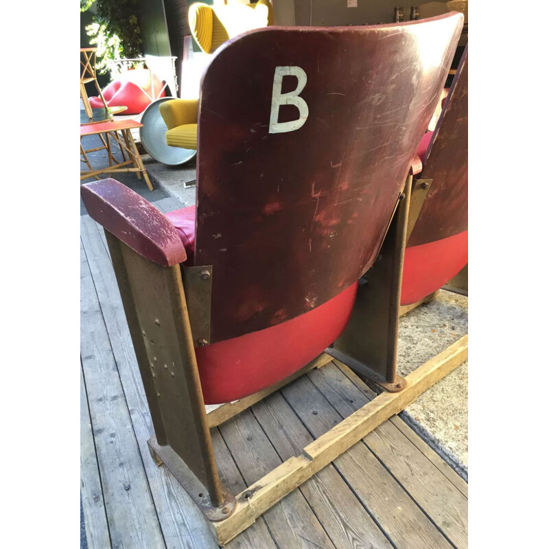 Vintage wood and metal cinema armchairs - 1950s