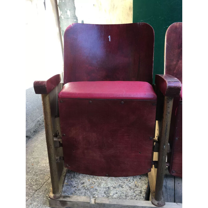 Vintage wood and metal cinema armchairs - 1950s