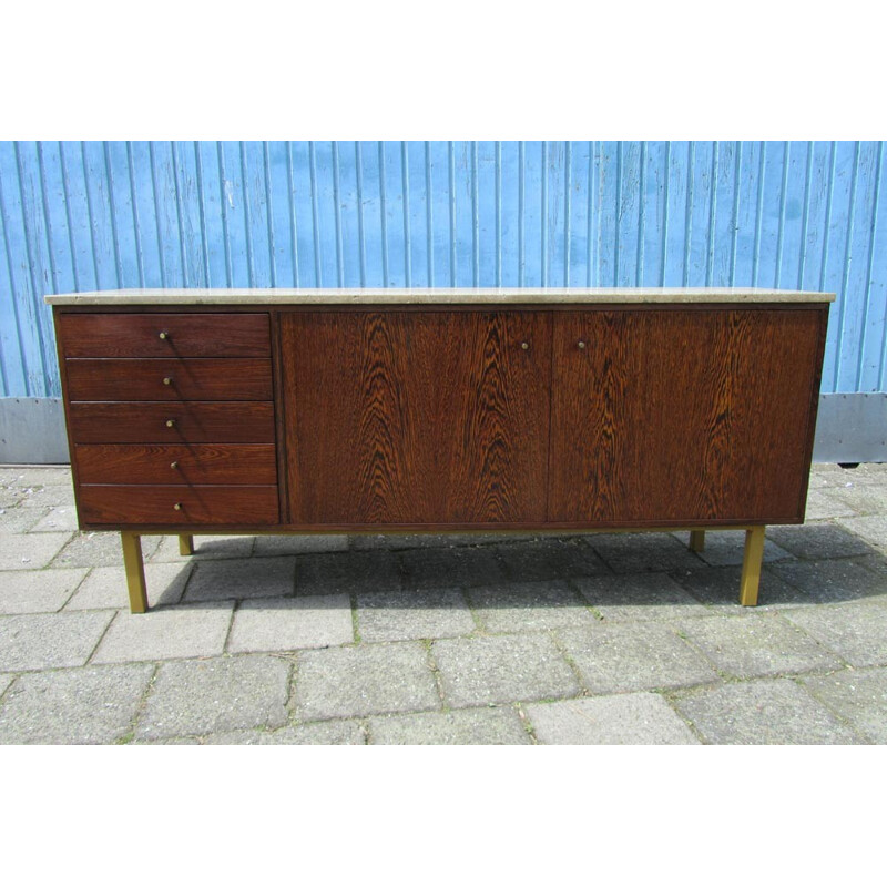 Vintage wengé, metal and travertine sideboard, Martin VISSER - 1960s