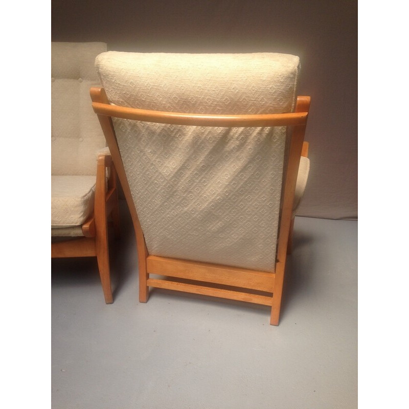 Set of 2 vintage armchairs in beech - 1970s
