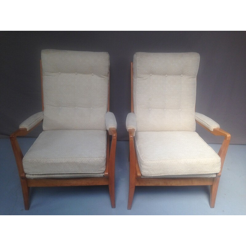 Set of 2 vintage armchairs in beech - 1970s