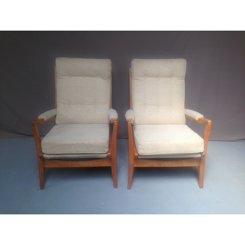 Set of 2 vintage armchairs in beech - 1970s