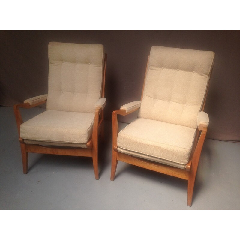 Set of 2 vintage armchairs in beech - 1970s