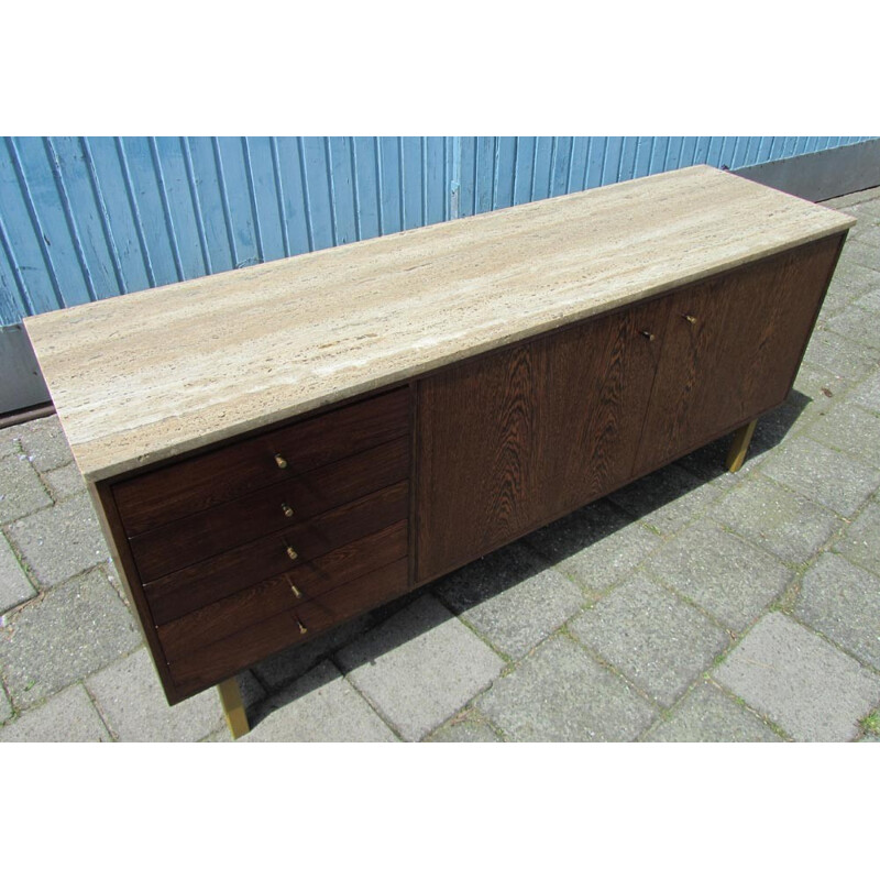 Vintage wengé, metal and travertine sideboard, Martin VISSER - 1960s