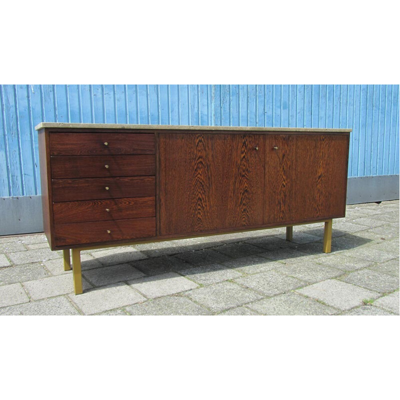 Vintage wengé, metal and travertine sideboard, Martin VISSER - 1960s