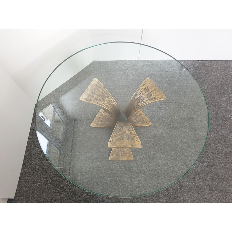 Vintage Coffee table in bronze & safety glass - 1970s