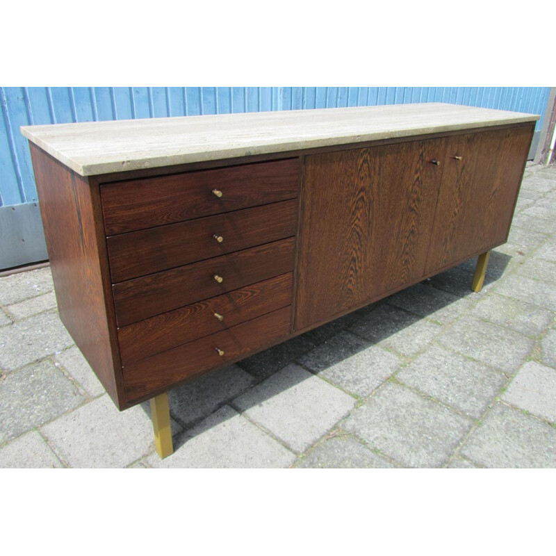 Vintage wengé, metal and travertine sideboard, Martin VISSER - 1960s