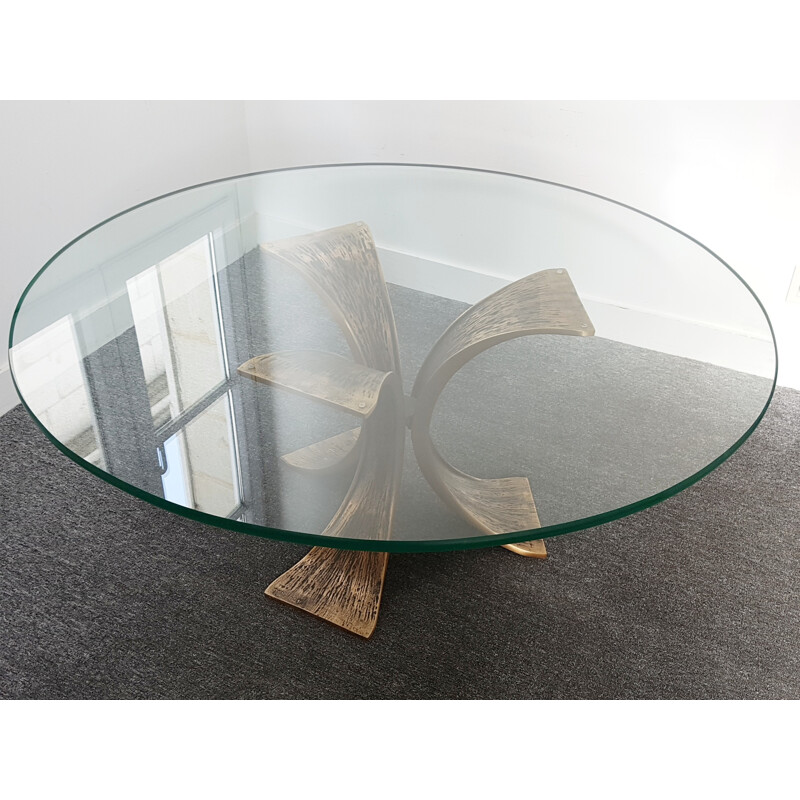 Vintage Coffee table in bronze & safety glass - 1970s