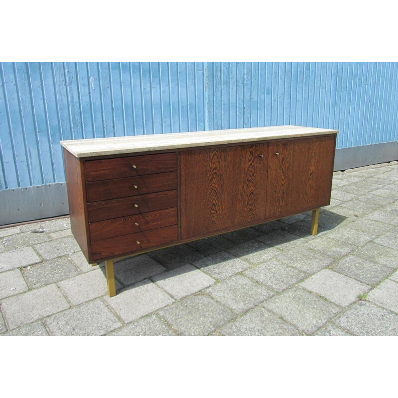 Vintage wengé, metal and travertine sideboard, Martin VISSER - 1960s