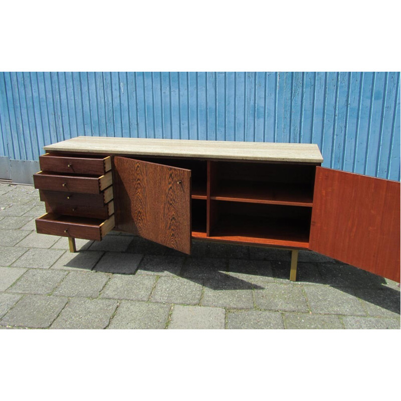 Vintage wengé, metal and travertine sideboard, Martin VISSER - 1960s