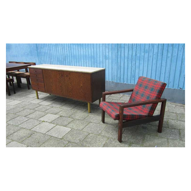 Vintage wengé, metal and travertine sideboard, Martin VISSER - 1960s