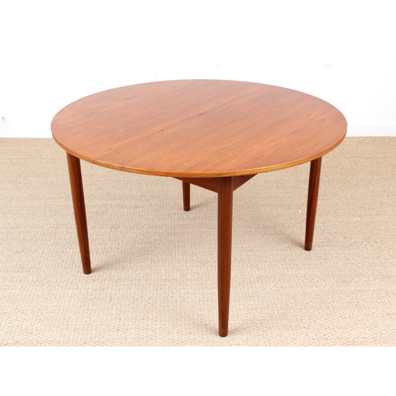 Scandinavian round teak dining table with 2 extensions 410 people