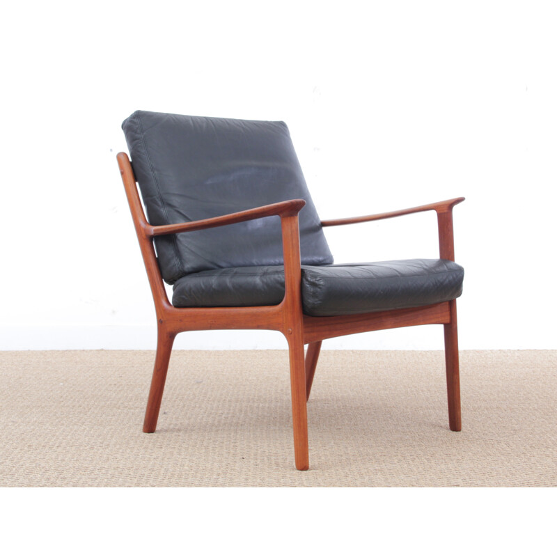 Set of 2 scandinavian armchairs model PJ112 in teak and leather - 1950s