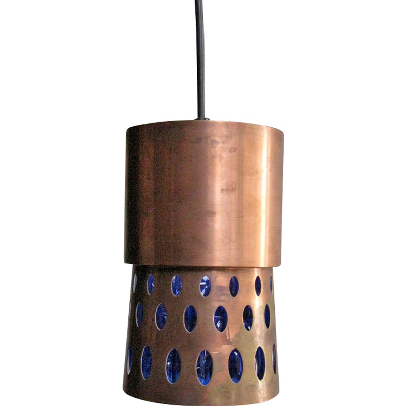 "Art-Glass" pendant lamp in copper and blue - 1950s