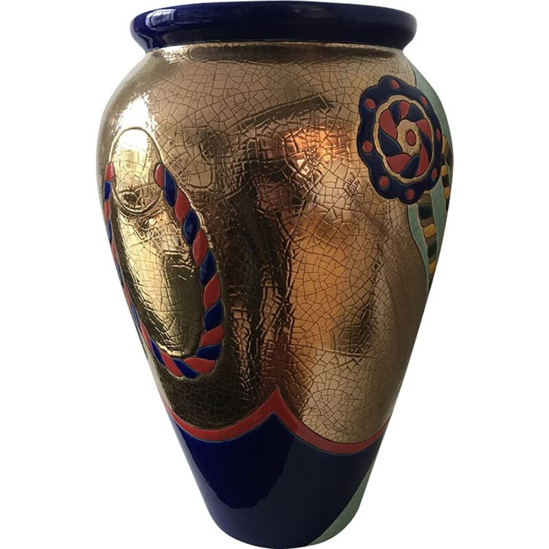 Vase vintage "Rocaillé" multicolore par Danilo Curetti - 1980